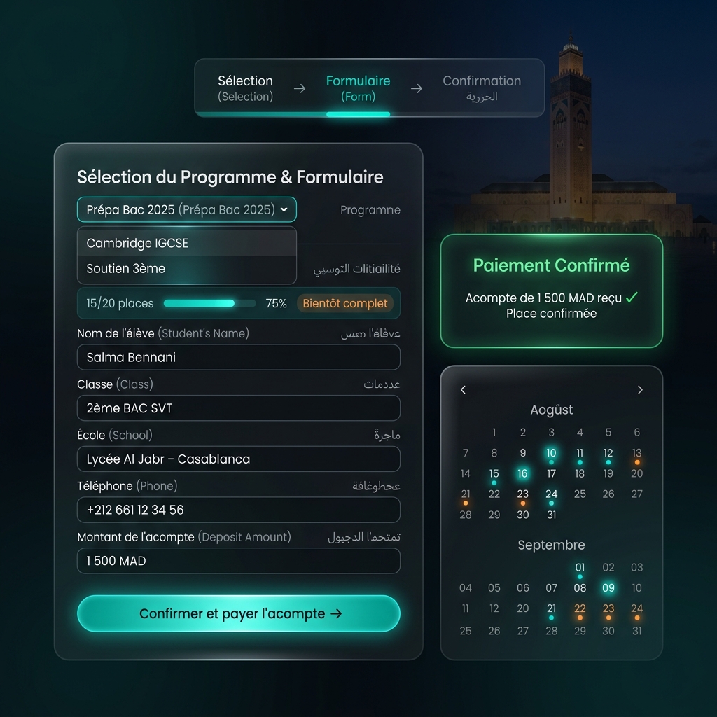 ToutSuite Éducation — Inscriptions en ligne & acomptes écoles privées Maroc